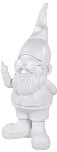 Trends for living Gartenzwerg Mittelfinger 27 cm Weiß oder Schwarz Dekorative Gartenfigur frecher Gartenzwerg Statue Dekoration - Lustige Gartenzwerge (Weiß)