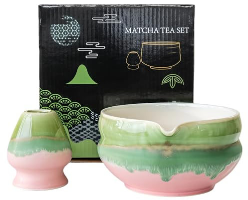 CAIEJSAEN Matcha-set rosa, matcha-skål med hällpip, handgjord japansk matcha-skål, matcha-kopp, presenteras i en presentask, den perfekta presenten för matcha-älskare