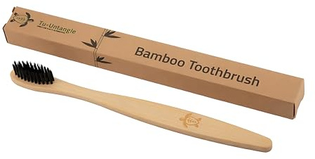 TU-Untangle Bambu Tandborstar 5-Pack med Mjuka Borst för Vuxna | Skonsamma mot tandköttet, bekvämt grepp, effektiv daglig rengöring, plastfria, hållbar munvård
