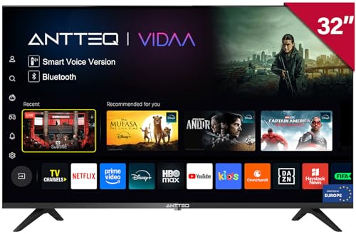 Antteq Vita Televisor Smart TV 32 Pulgadas (81 cm) con Bluetooth, Dolby Audio, WiFi, App Store, Compartir a TV,Triple-Tuner DVB-T2 / S2 / C, H.265/HEVC, Modelo 2026, V32-AH3Q1D-BT(HD Ready)