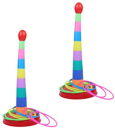 Veemoon Jeu de Lancer D'anneaux 2 Sets Grands Colorés pour Garçon et Filles, Jouets Éducatifs en Plastique, Développement de L'agilité et Coordination Œil-Main, Intérieur et Extérieur,