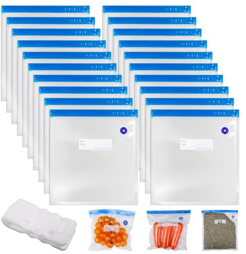 20 Stück Filament Vakuumbeutel für Lebensmittelaufbewahrung, Vakuumgaren | 34 x 30cm Sous Vide Beutel Vakuum mit Ventil, vakuumbeutel lebensmittel wiederverwendbar mit 20 Dichtungsklammern