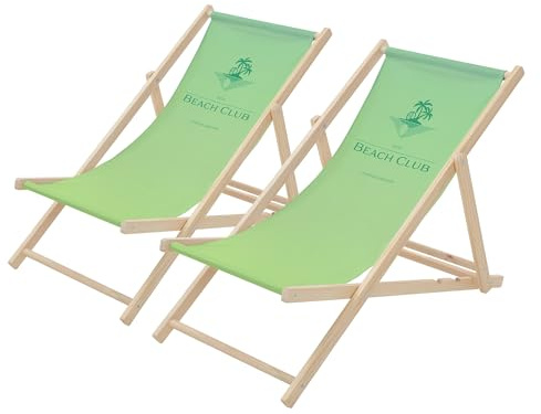 ECD Germany 2er Set Liegestuhl klappbar Beach Club Grün, aus Holz, Sonnenliege mit verstellbarer Rückenlehne, Strandliege bis 120 kg, Gartenliege, Strandstuhl, Relaxliege für Garten, Balkon & Terrasse