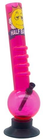 Halvbakad Future Island 30 cm akryl vattenrör Bong, en del av Half Baked kollektionen av Chongz, signatur utkyld tecknad soldekal på halsen (rosa)