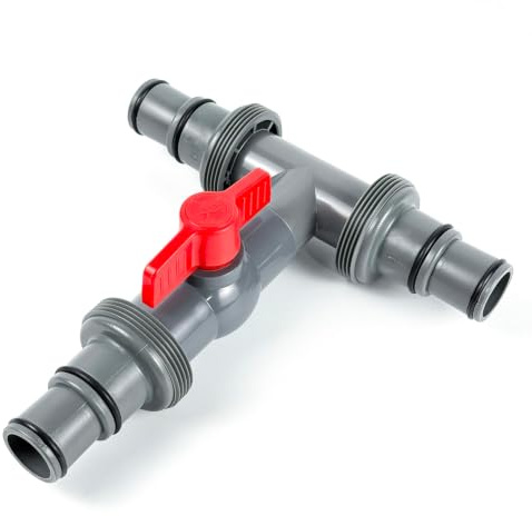 3 Wege Ventil Pool Bypass Set 38mm/32mm, Pool Zubehör Schlauchverbinder,1er | Poolschlauch 38mm Verbinder mit Absperrhahn & Gummi Dichtring, T-Stück Schlauchanschluss für Aufstellpool & Poolpumpe