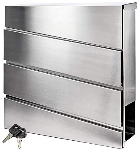 Verda Designer Briefkasten mit Zeitungsfach, 2X Schlüssel, Postkasten Wandbriefkasten Mailboxen Modellwahl Silber Postfach (SN3643 - Edelstahl)