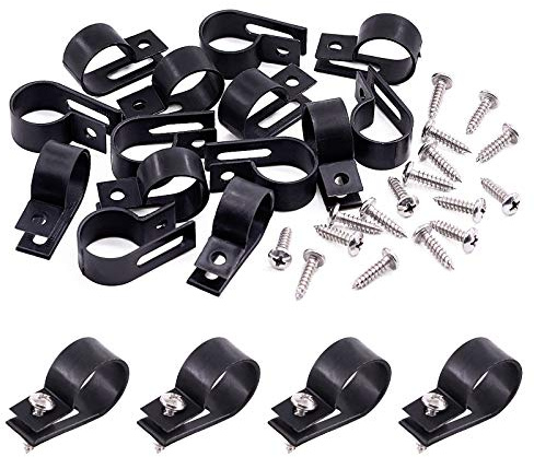 Swpeet 120 Stück weiße 3/4 Zoll Nylon Kunststoff R-Type Kabelklemmen Klemmen-Kit Nylon Schraube Befestigungsschnur Befestigungsclips mit 120 Stück Schrauben für Drahtmanagement (3/4 Zoll, schwarz)