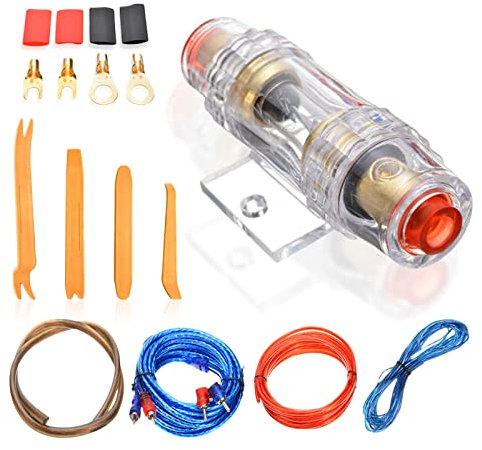 Subwoofer Kabel Set, Car HiFi Kabel Set, Verstärker Kabelsatz, Verstärker Endstufe Kabel, Auto Verstärker Anschluss Set, Verstärker Kabelsatz Anschluss Set, Rot, 1500w