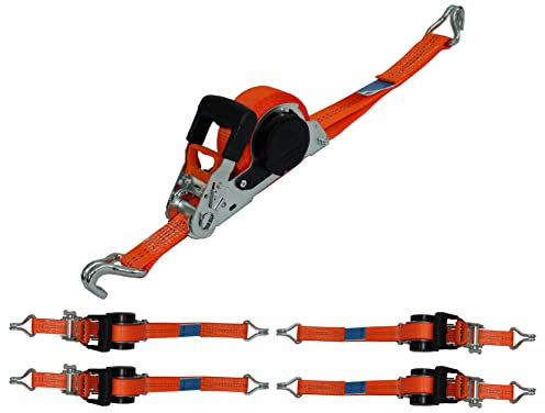 4 x Automatik Spanngurt/Automatischer Zurrgurt Spitzhaken 5,0 m x 35mm 1.000 daN / 2.000 daN (i.d.Umr.) selbstaufrollend (65) orange