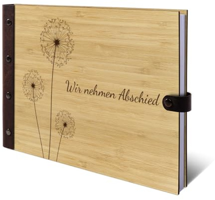 Kondolenzbuch Gästebuch echtes Holz DIN A4 Buch - Pusteblume - mit 72 Blatt / 144 Seiten Naturpapier Weiß