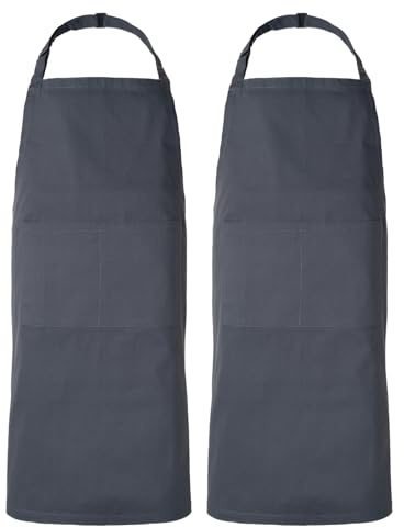 POLHIM 2 Stücke Schürze mit 2 Taschen für Frauen, Männer, Chef (Baumwolle, Grau)