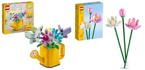 LEGO Creator 3-en-1 Les Fleurs dans l’Arrosoir, Jouet de Chambre d'enfant & Creator Les Fleurs de Lotus, Kit de Construction pour Filles et Garçons Dès 8 Ans, Construisez 3 Fleurs Artificie