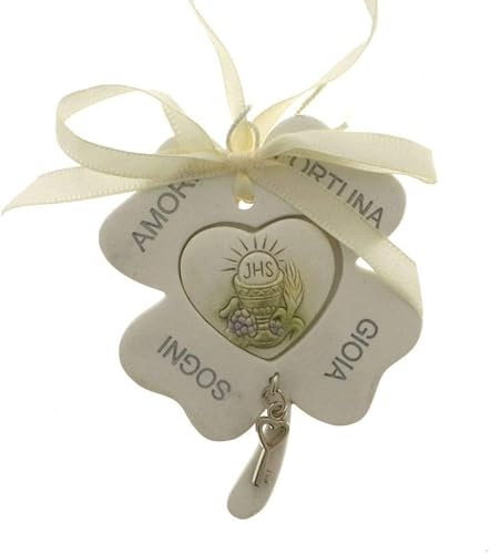 PuntoCasaStore 12 PZ Icona in Resina Quadrifoglio con Calice Comunione 8 CM BOMBONIERA Prima Comunione
