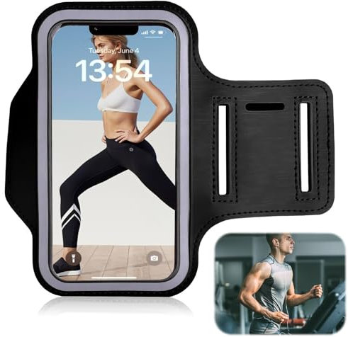 Running Armband Sports Arm Band for Running Phone for iPhone Pro Max 15/14/13/12/Plus Waterproof Phone Arm Holder with Zipper Pocket for Phones up to 6.3 Xmas Gifts for Runners Exercise Gym Workouts