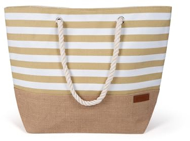 HEYO Strandtasche Damen Große Badetasche mit Reißverschluss Freizeittasche Sommer Tasche Shopper Bag Einkaufstasche XL (Beige)