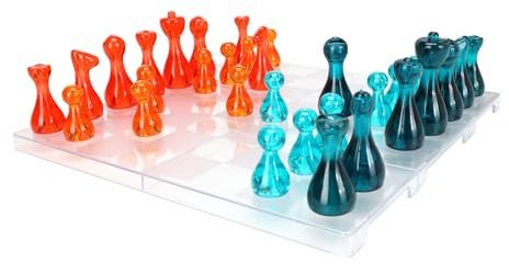Kunststoff Schachspiel Transparent inkl. 32 Schachfiguren Schach Figuren Brett Spiel Schachbrett