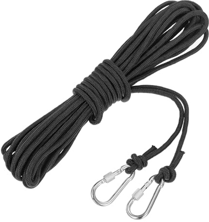 MECCANIXITY Hollow Braided Polypropylene Anchor Rope with Hook, 1/4 Inch 33ft Nylon Floating Line for Marine Pool Life Boat Anchor Rope, Black