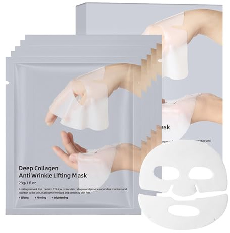 Anti-Aging Collagen Maske Gesicht Overnight, Bio Kollagen Maske Overnight, Deep Collagen Anti Wrinkle Lifting Mask, Hydrolysierten Kollagenen Gesichtsmaske, Collagen Gesichtsmasken Set (8)