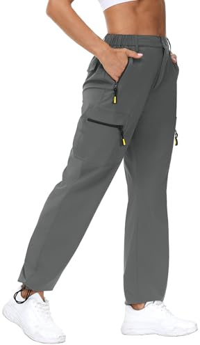 Rapbin Women Hiking Cargo Trousers 2025 Lightweight Summer Quick Dry Water Resistant UPF 50 Casual Outdoor Walking Pants with Zipper Pockets for Trekking,Camping,Running(Grey,M)