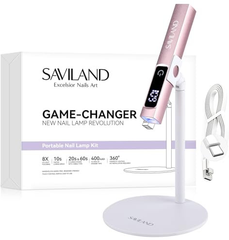 Saviland U V Lampe für Gelnägel: 10s Flash Cure U V Licht für Gel Nägel mit Magnetischem Ständer LED Bildschirm 400mAh Wiederaufladbare LED Nagellampe Portable Nail Light 2-Timer Minimalistnails