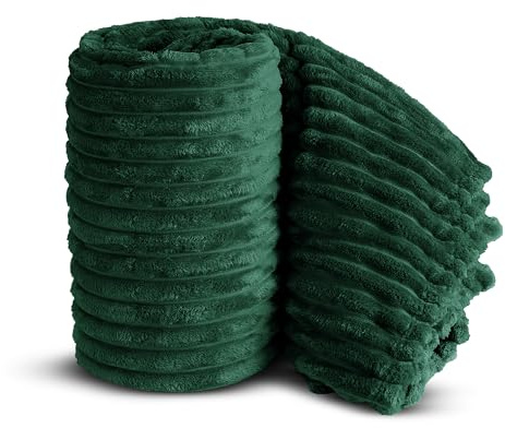 Velosso Chunky Ribbed Thick Super Soft Faux Fur Mink Ribbed Cord Blanket Bed Throwover Sofa Lounge Throw Blanket (Emerald Green, 100 x 150cms)