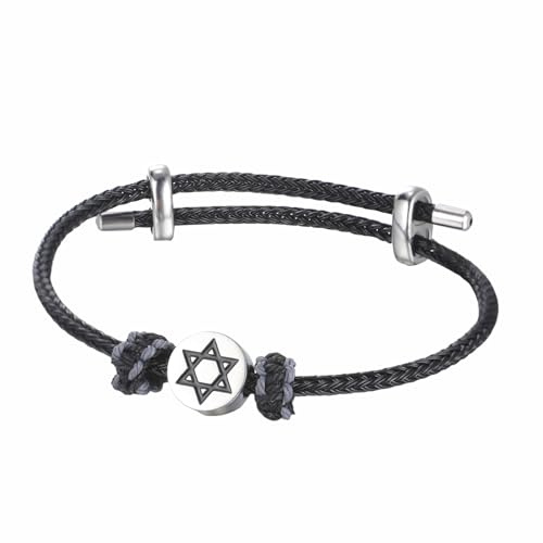 Dreamtimes Pulsera náutica de estrella de David hecha a mano con colgante de hexagrama de acero inoxidable judío de estrella de David, joyería de protección de la suerte para mujeres y hombres, Medium
