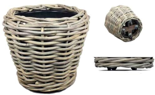 Van der Leeden DRYPOT® Rattan Pflanzkübel Grau auf Rollen Ø 68 cm - Sylter Körbe