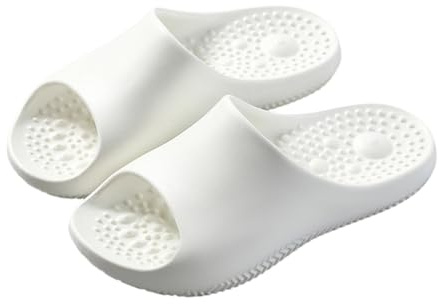 Badtofflor med massageknoppar damer, molnskor, halkfria, supermjuka badtofflor, mjuk sula, tjock skum, badsandaletter, ultralätta pantoletter, platta för kvinnor och män, badskor, Vit, 40 EU