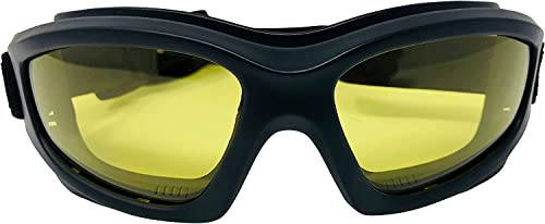 Get Lost Helmets Fahrradbrille für Motorradfahrer, Nachtsicht, kein Schaum, inkl. Hartschalen-Etui, Mikrofaser-Reinigungstuch und Tasche, Gelb