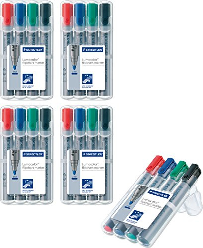 Staedtler 356 WP4 Flipchart-Marker Lumocolor, nachfüllbar, aufstellbare Box mit 4 Farben, Rundspitze (5 Etuis)