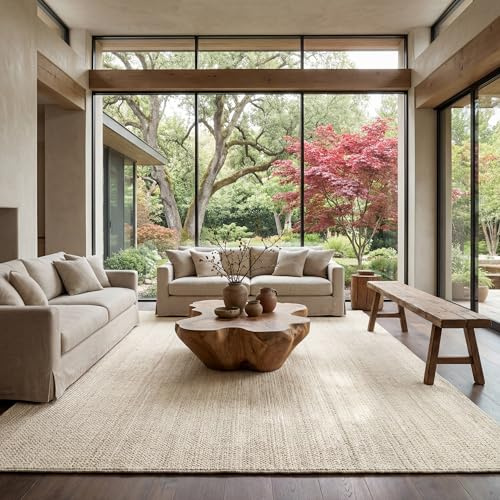 nuLOOM 3x5 Rigo Jute Hand Woven Area Rug, Off White, Solid Farmhouse Design, Natural Fiber, For Bedroom, Living Room, Dining Room, Hallway, Office, Kitchen, Entryway
