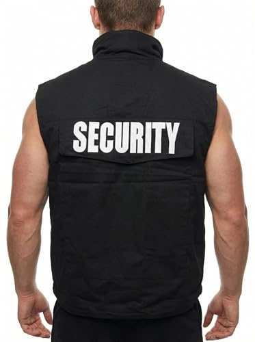 BACKBONE Men's Security Vest with SECURITY Embroidery - Durable 8-Pocket Uniform for Event Management, Black - Size XL