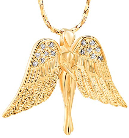 Imrsanl Cremation Jewelry with Angel Lady Charm Locket Memorial Ash Pendant - Urn Necklace for Ashes Wings Keepsake Jewelry for Women Girls (Gold)