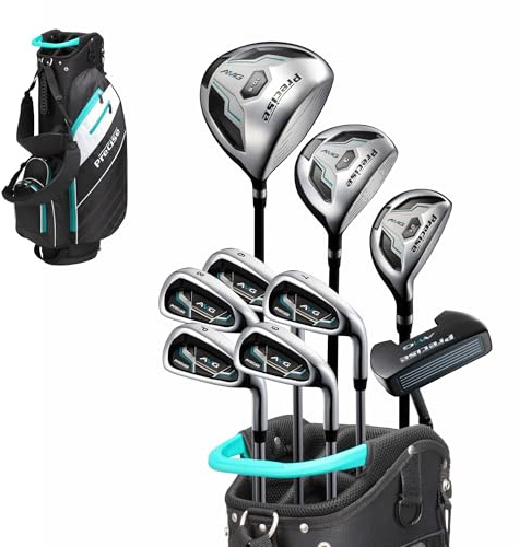 Precise AMG Men’s 14-Piece Golf Set – Titanium Driver, Wood, Hybrid, 6-PW Irons, Putter, Stand Bag, 3 Headcovers and Cover – RH - Regular Size