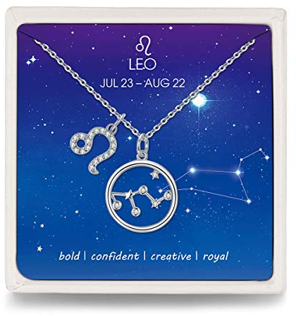 Qings Collana Segno Zodiacale Leone in Argento 925 Circolare Ciondolo BFF Collane con Scatola Gioielli