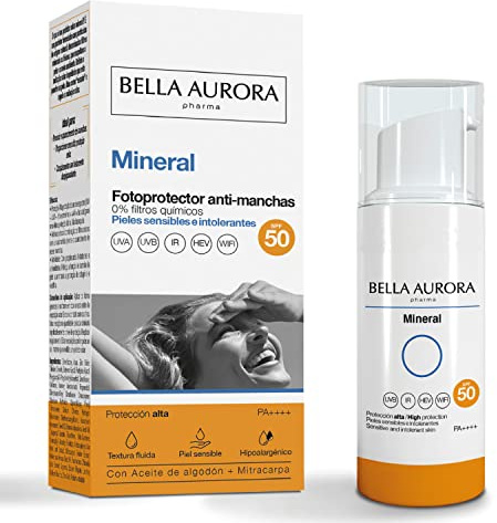 Bella Aurora Crema Facial Solar Anti-Manchas SPF 50 Piel Sensible, 50 ml | Protector Solar Antimanchas | Reparadora e Hidratante | BIO 10 UVA PLUS
