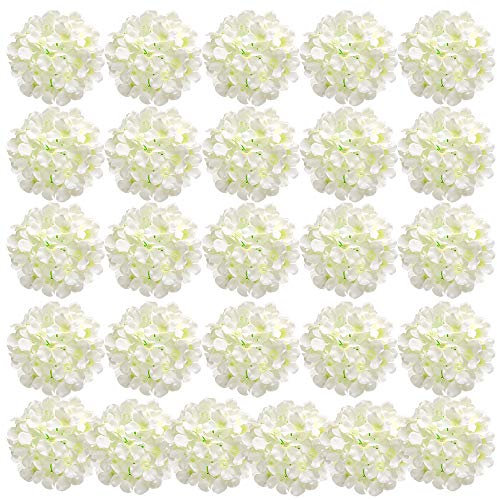 Auihiay 26 Pieces Hydrangea Artificial Flowers Silk Hydrangea Flowers Artificial Flowers Heads with Stems for Home Wedding Party Decorations (Ivory)