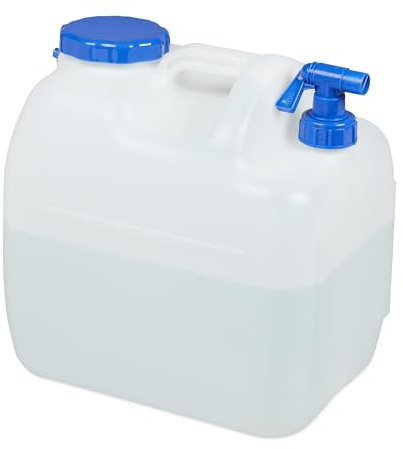Relaxdays Wasserkanister mit Hahn, Weithals Schraubdeckel, Trinkwasserkanister Camping, 12-23 L, BPA-frei, weiß | Trinkwasserkanister Camping, 23L, Kunststoff, BPA-frei
