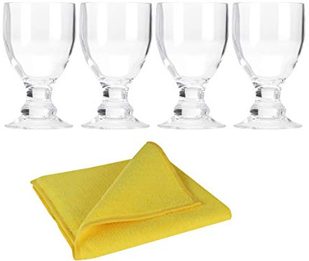 Moritz - Juego de 4 vasos de acrílico 410 ml transparente + 4 paños de microfibra para lavar los platos, vasos de camping, vasos de plástico para agua, vino, cóctel, cocina de camping