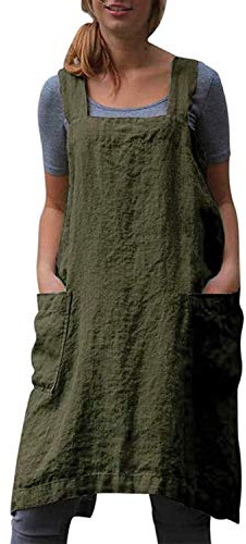 YESDOO Cotton Linen Apron Cross Back Apron for Women with Pockets Pinafore Dress for Baking Cooking