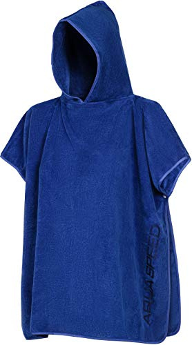 Aqua Speed Poncho Handtuch Kinder Jungen 5-8 Jahre | Bademantel mit Kapuze leicht weich | Mikrofaser Badeponcho Jungs | blau 01 | Gr. 80 x 140 cm
