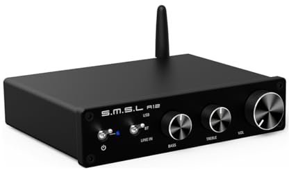 SMSL A12 Aggiornato Bluetooth 5.0 Amplificatore Audio Stereo, HiFi Classe D Integrato 2 Canali Amplificatore di Potenza per Altoparlanti Domestici con Controllo Basso e Alti 80Wx2 Infineon's MA12070