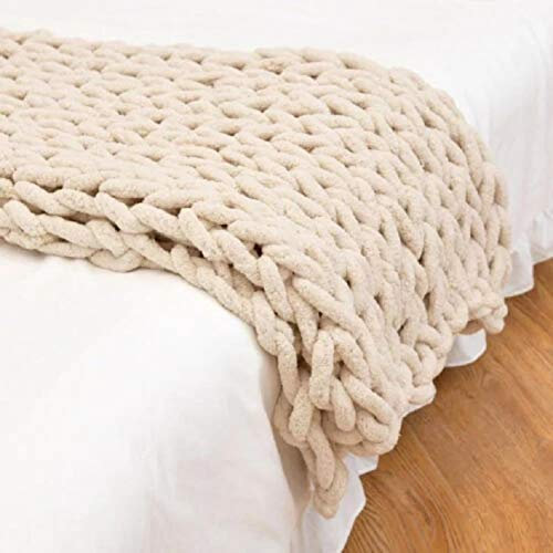DIRUNEN Chenille Gestrickte Decke Grob Kuscheldecke Wolldecke Strickdecke Tagesdecke Überwurf Decke Zuhause Dekor Geschenk fürs Sofa(Beige 150×200 cm)