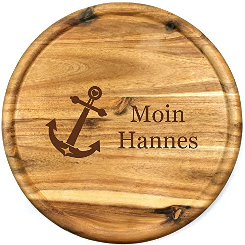 Sterngraf Pizzateller mit Gravur (Namen) personalisiertes Holz Pizzabrett 32cm - Geschenkidee zum Geburtstag, Geschenke aus Akazienholz, Moin Motiv P18 Anker