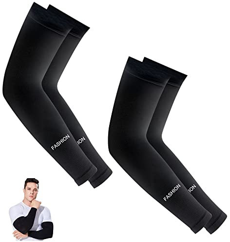 SIYINGSAERY 2 Paia Manicotti Anti UV Braccio Nero Traspirante Elastico per Pallavolo, Compressione Copri Tatuaggio per Ciclismo, Running, Pesca - Uomo e Donna