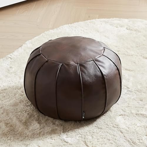 Louis Donné Unstuffed Ottoman Pouf Cover, Supersoft Handmade Faux Moroccan Decor, Small Bean Bag for Storage Solution, Foot Stool for Foot Rest, Footstools for Balcony Office Indoor 21dia Brown