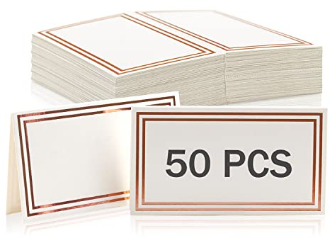 HomWanna Place Cards 50Pcs - White Blank Wedding Name Cards for Table Setting, Party Dinner Reception Seating, Food Home Decorations, Office (Rose Gold)