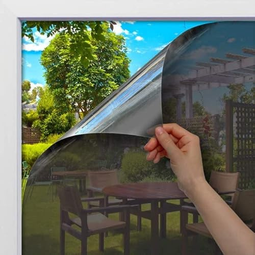BDF 1SBK Window Film Static Cling Heat Rejection and Daytime Privacy Silver & Black - 35.4in X 7ft