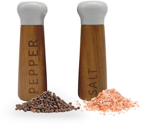 Tessie & Jessie Wooden Salt and Pepper Grinder Set, Premium Acacia Wood, 8 Elegant Refillable Salt Pepper Mill, Salt & Pepper Shakers for Seasoning, Stylish Gift Set (8+8, Gray)