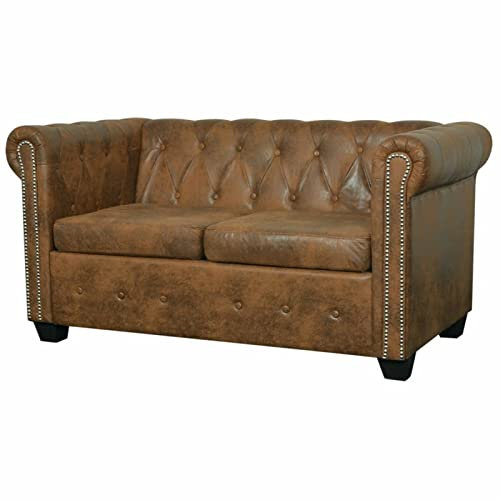 Gecheer Chesterfield Sofa 2-Sitzer Zweisitzer Loungesofa Stoffsofa Polstersofa Sitzmöbel Polstermöbel Designsofa Wohnzimmersofa Kunstleder Braun